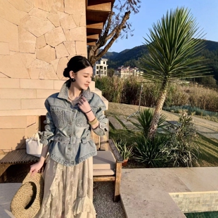 .COM立体浮雕收腰显瘦短款 牛仔外套上衣6621 新款 欧洲站2026春季