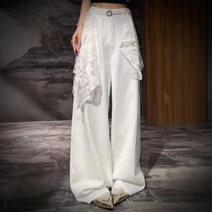 新款 长裤 可拆卸蕾丝门帘阔腿白色牛仔裤 .COM时尚 欧洲站2026夏季
