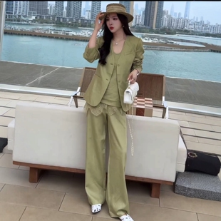 新款 四件套装 背心门帘阔腿裤 21616 .COM蕾丝西装 欧洲站2026春季