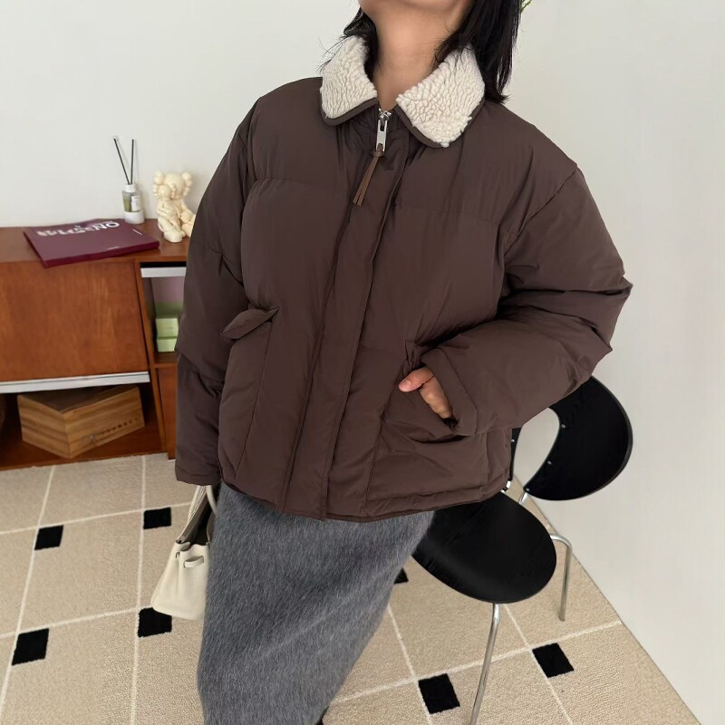 南油高货欧洲站2022冬季新款极简风羊毛领大口袋羽绒服休闲羽绒服