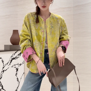 .COM新中式 国风重工钉珠亮片提花盘扣外套女 新款 欧洲站2025秋季