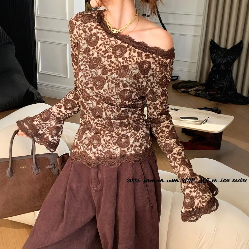 欧洲站2025秋季新款蕾丝花朵T恤