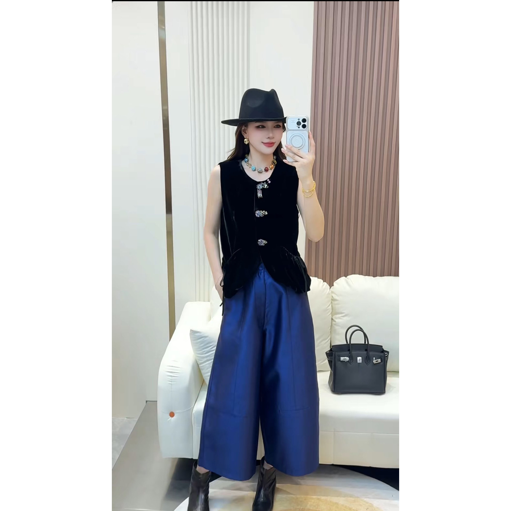 秋季轻奢镶钻亮片真丝丝绒马甲
