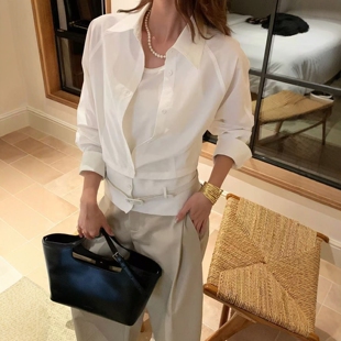 衬衫 .COM翻领腰带收腰长袖 背心两件套21638 欧洲站2026春夏新款