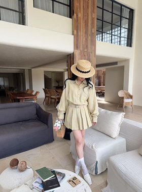 欧洲站2026春季新款DT.Dong翻领排扣小马长袖衬衫裙短裤套装26199