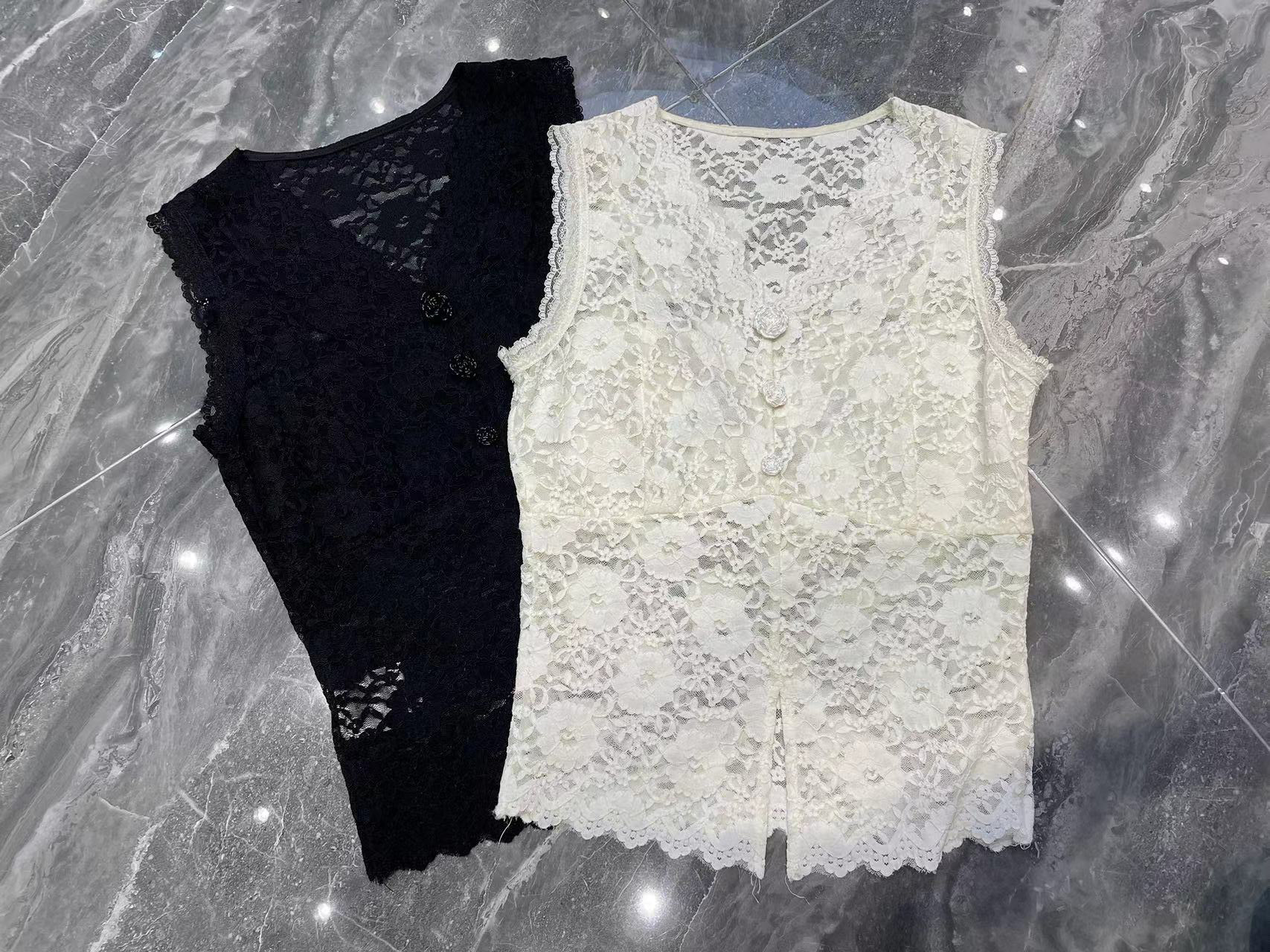 欧洲站2024早春新款欧货蕾丝花边V领开叉背心内搭外穿打底显瘦女