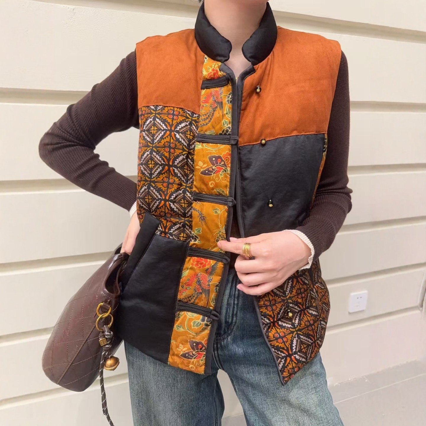 提花新款欧洲站无袖撞色圆领鹅绒