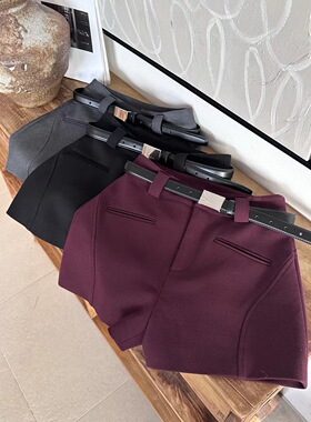 欧洲站2025秋季新款V+.COM纯色百搭A字阔腿显瘦休闲裤短裤女45061