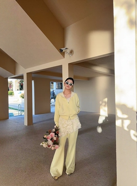 欧洲站2026春季新款DT.Dong拉链卫衣喇叭裤中长款连帽蕾丝三件套