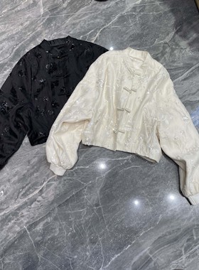 欧洲站2025春秋新款V+.COM中式复古刺绣盘扣亮片蝙蝠袖外套28132