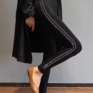 新款莫代尔保暖加绒款打底裤女外穿修身显瘦烫钻高弹力百搭瑜伽裤