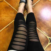 女外穿高弹网纱破洞矮个子渔网裤 夏季 莫代尔高腰打底裤 七分裤 薄款