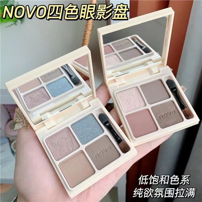彩妆NOVO四色眼影盘珠光细闪哑光新手初学者日常淡妆大地色眼影