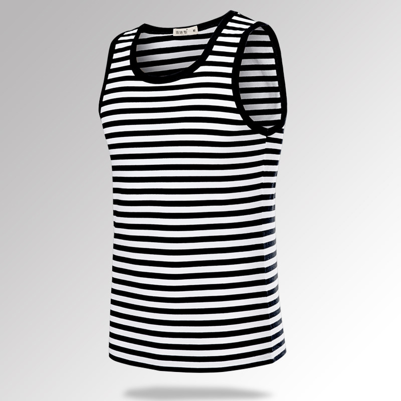 海魂衫男款春夏无袖背心沙滩运动青少年军迷衫蓝白条纹修身打底衫