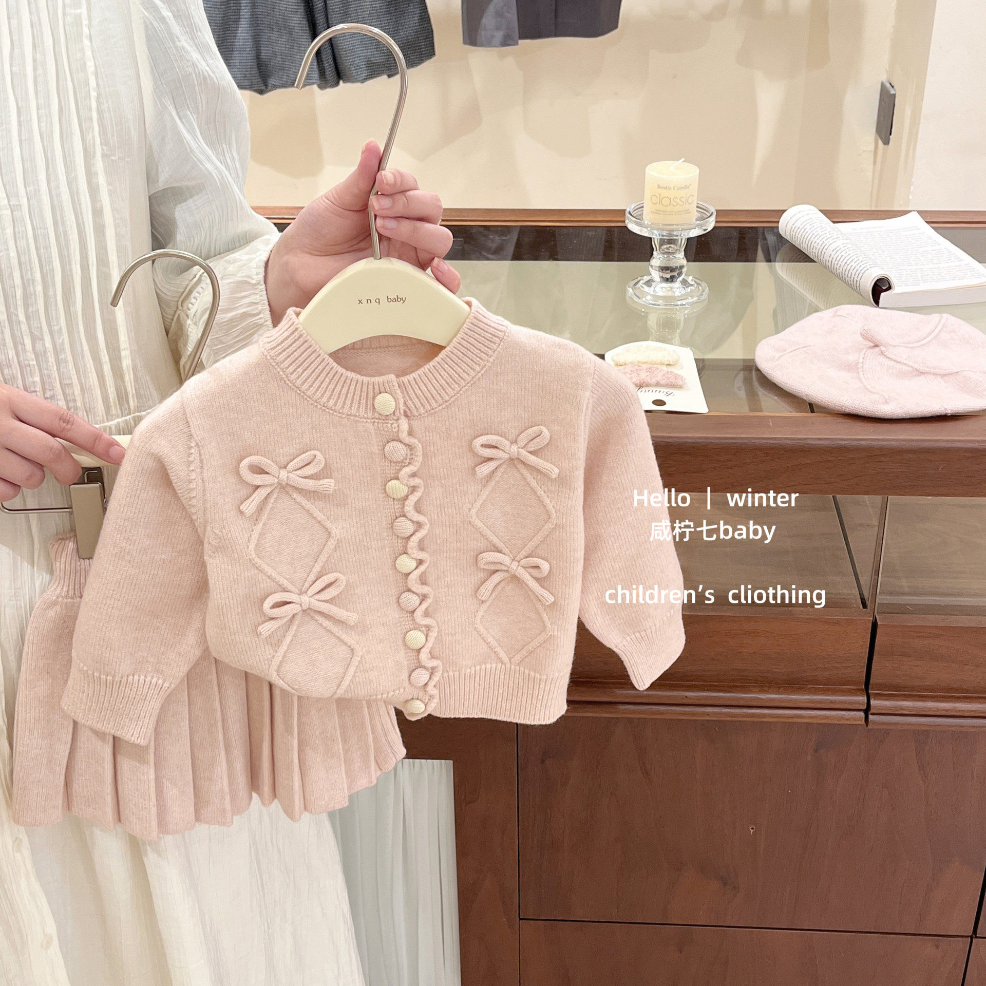 【咸柠七】原创！女童韩系毛衣针织套装粉色甜美蝴蝶结开衫百褶裙,童装/婴儿装/亲子装,毛衣/针织衫,淘宝优惠券,粉丝福利购,淘宝优惠卷