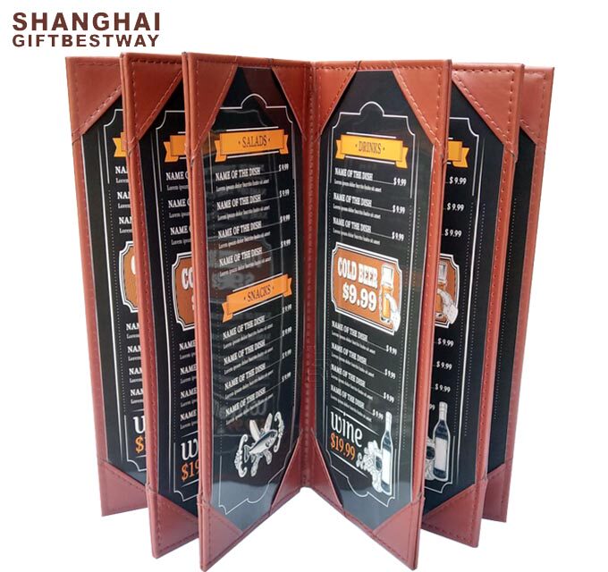 订制餐馆皮质窄6页10面插角酒单茶单点菜单谱本牌夹壳封皮价目表