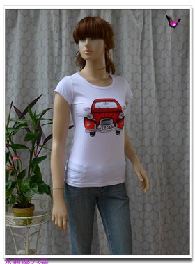 夏季白色圆领镶钻汽车修身显瘦短袖t恤甜美学生棉女士上衣百搭薄