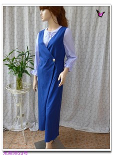 春夏秋蓝背心马夹无袖连体长裤直筒裤阔腿裤修身日系通勤尾单女士