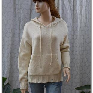 秋冬连帽毛衣100%羊毛套头加厚针织衫百搭女休闲学院破洞风女