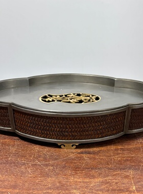 日本回流老竹包锡壶承，重2.88千克，长29.3厘米，宽21.5，高5.7