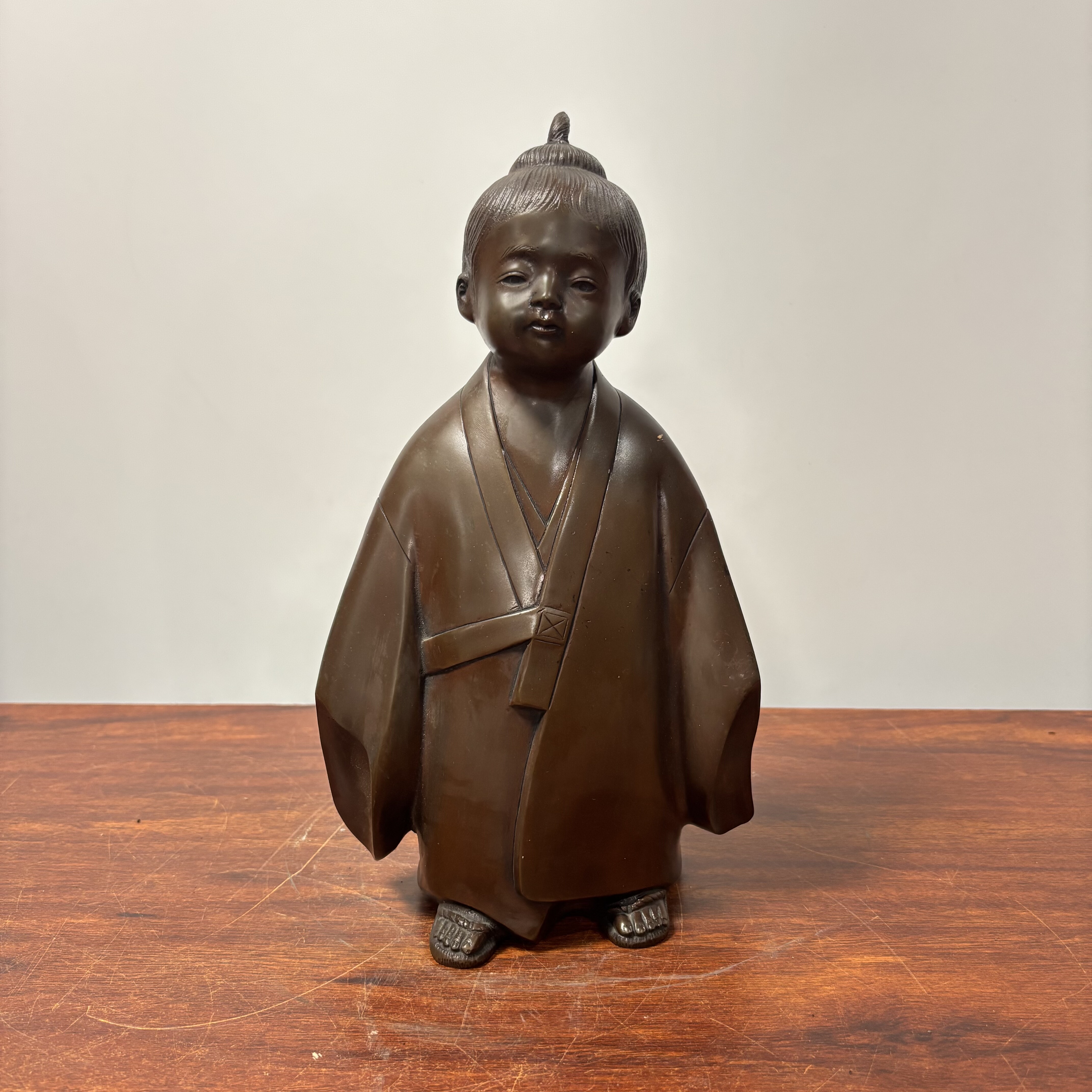 日本米治一大师作无我童子铜像，重5.4千克，高30厘米，宽16厘米