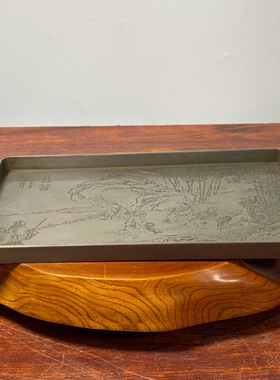 图文故事图锡制精美茶盘，重1337克，长29厘米宽18.2厘米高1.7