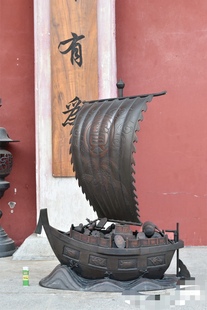 日本精工铜制大宝船帆船摆件，高86厘米，横幅62厘米，重53斤