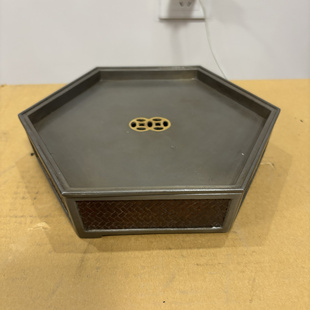 日本回流老竹包锡壶承，重1.42千克，长20.5厘米，宽18厘米高4.5