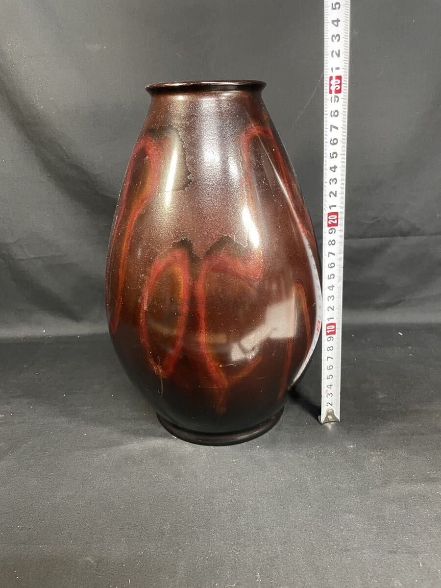 日本金工家刚章作老铜花瓶,重4.7公斤,尺寸见图,颜色艳丽