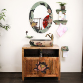 乡村酒店浴室装 修洗手台盆柜创意洗手台全实木洗手柜卫生间