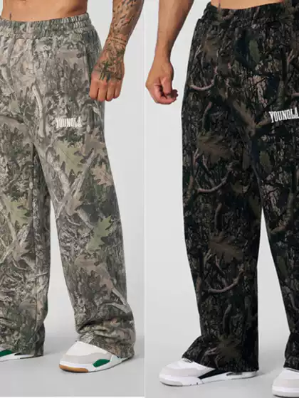 Youngla Men's Loose-Fitting American-Style Trendy Fitness Gym Casual Breathable Wide-Leg Camouflage Straight Pants