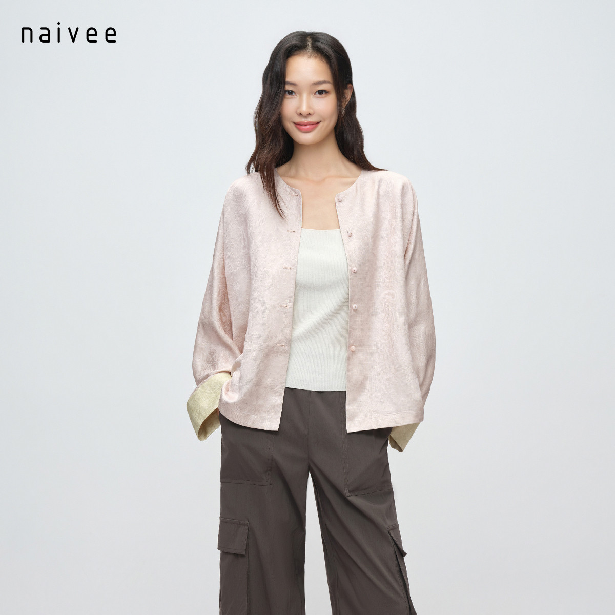 【粉黛消夏】naivee纳薇26夏新款新中式提花薄外套仿花罗光泽