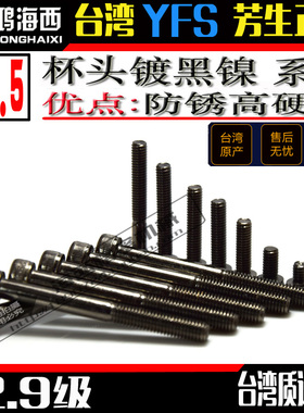 M2.5杯头镀黑镍螺钉内六角螺丝栓圆柱头高强度进口YFS芳生12.9级