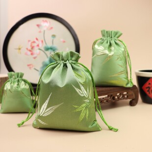中国风竹叶刺绣珠宝首饰袋抽绳束口袋文玩锦囊袋收纳袋包装礼品袋