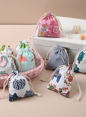 8*10古香包空袋子锦囊棉麻小布袋抽绳可爱迷你小米袋子装中药布袋