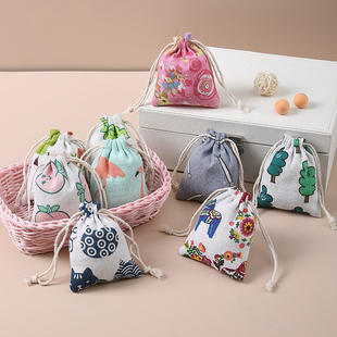 8*10古香包空袋子锦囊棉麻小布袋抽绳可爱迷你小米袋子装中药布袋