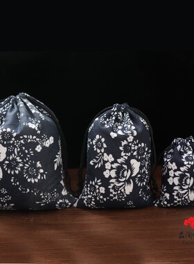 大号布袋子抽绳中国风布袋子抽口束口袋复古青花空香囊袋收纳布袋