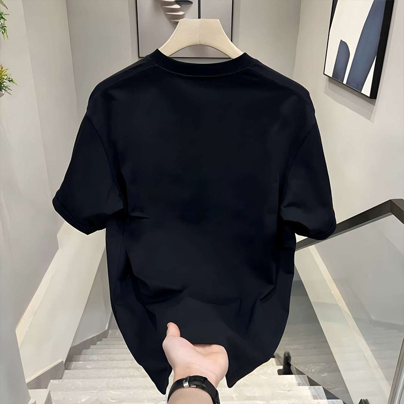 HEAVYWEIGHT COTTON TRENDY BRAND PRINTED T-SHIRT AMERICAN HANDSOME MENS SHORT SLEEVE SUMMER TREND ROUND NECK LOOSE AND VERSATILE HANDKERCHIEF