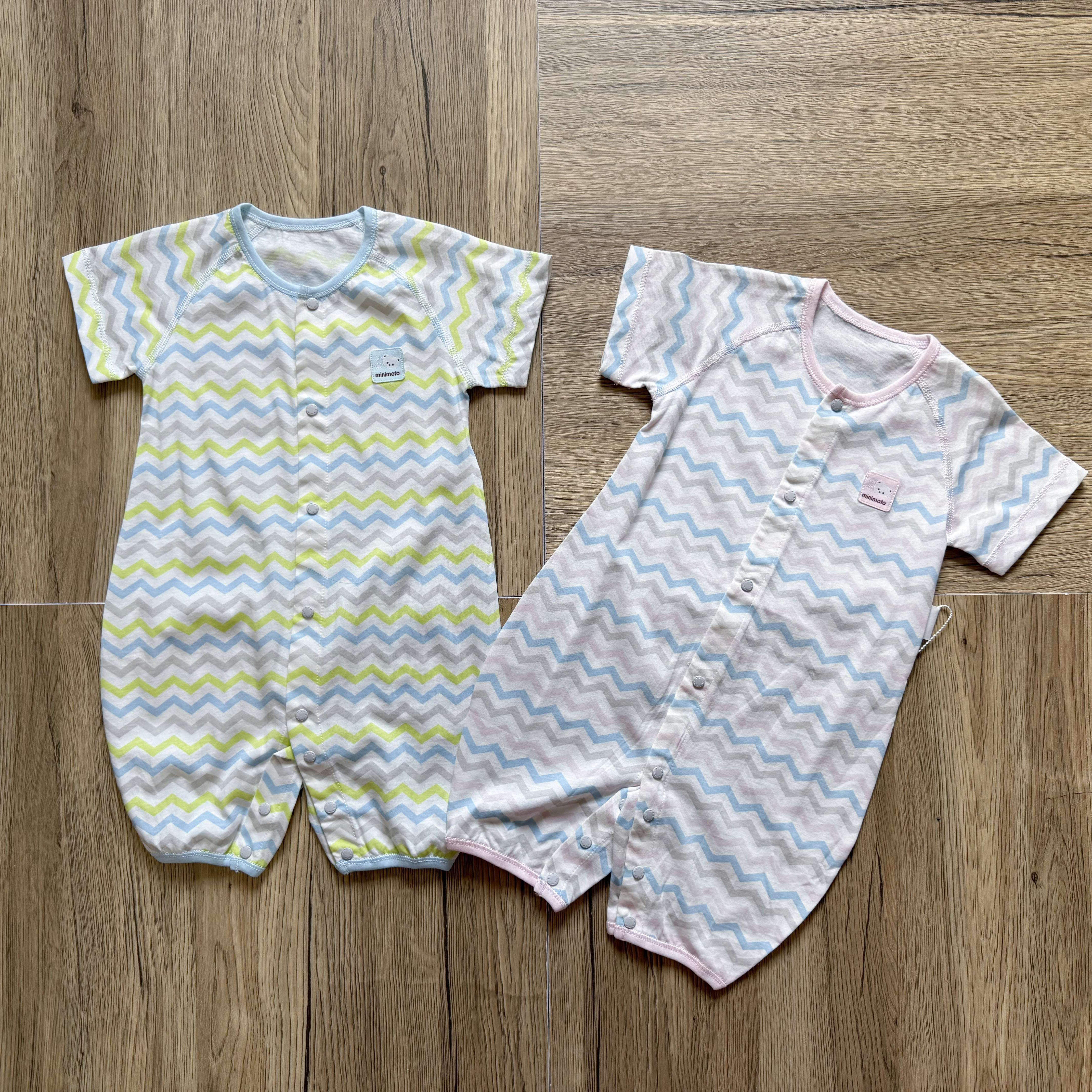 小米米minimoto夏季新生儿宝宝纯棉短袖连体衣彩色清新爬行服