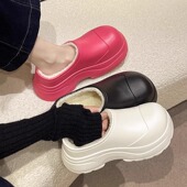 日本代购 加绒保暖防水室内外穿厚底增高防滑包跟棉鞋 棉拖鞋 女冬季