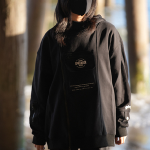 食贫道 原创机票款卫衣黑色连帽oversize纯棉潮保暖秋冬宽松情侣