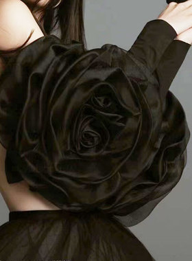 手工立体缎面花朵黑色礼服婚纱长款袖子拍照造型手袖婚纱手套