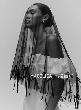 黑色头纱2024新款造型感饰品头饰夸张哥特网红蕾丝花边拍照道具