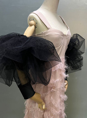 点点网纱长款百折新娘婚纱手套礼服长手套化妆造型手纱手袖黑色