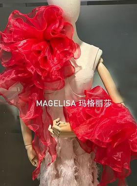 新娘手套多层荷叶婚纱礼服纱袖红色手袖配饰遮手臂款臂袖订做颜色