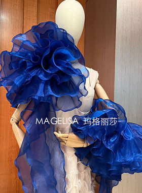 新娘手套多层荷叶婚纱礼服纱袖蓝色手袖配饰遮手臂款臂袖订做颜色