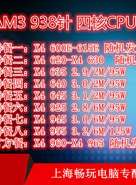 AMD X4 620 630 635 640 645 X4 925 945 955 965 610 938针四核