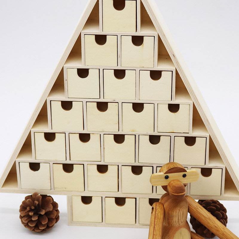 圣诞节北欧日历摆件木质圣诞树场景布置桌面摆件家用装饰儿童素描