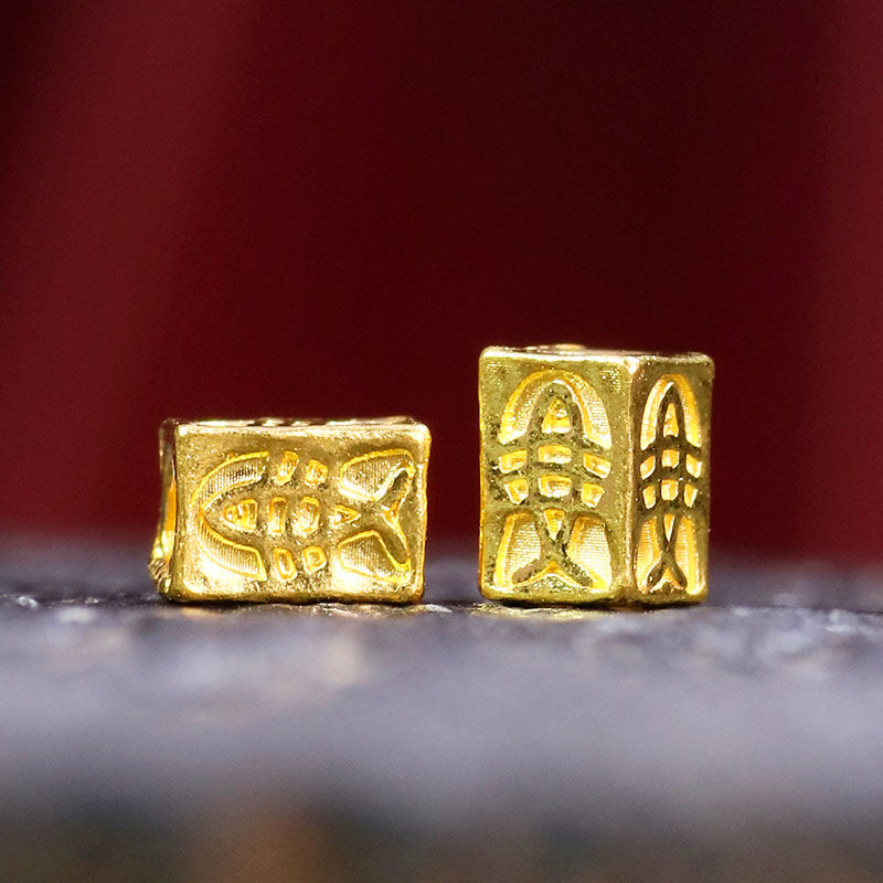锦鱼黄金足金手工金素金鱼骨桶老金小鱼串珠编手绳手串手链配件