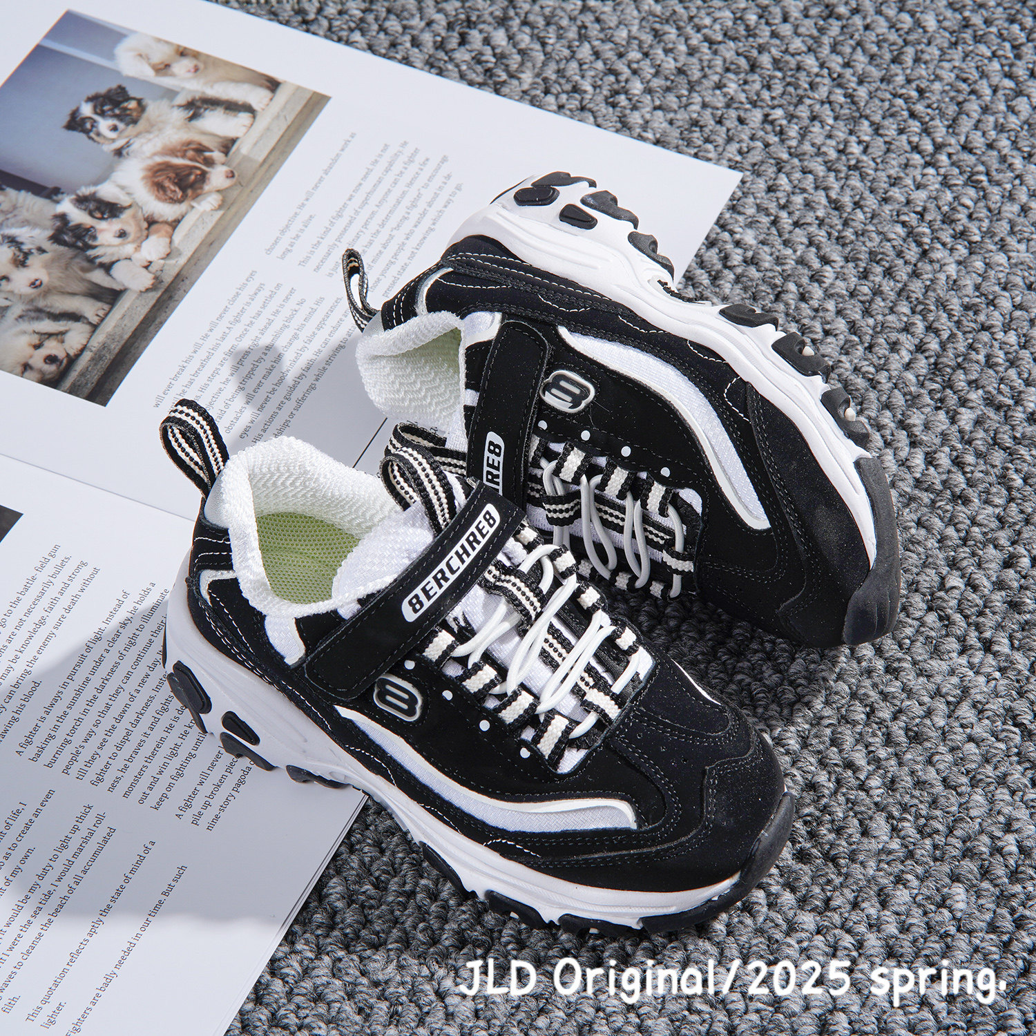 儿童运动鞋真皮软底百搭女童老爹鞋黑白熊猫潮牌男童大童跑步鞋子